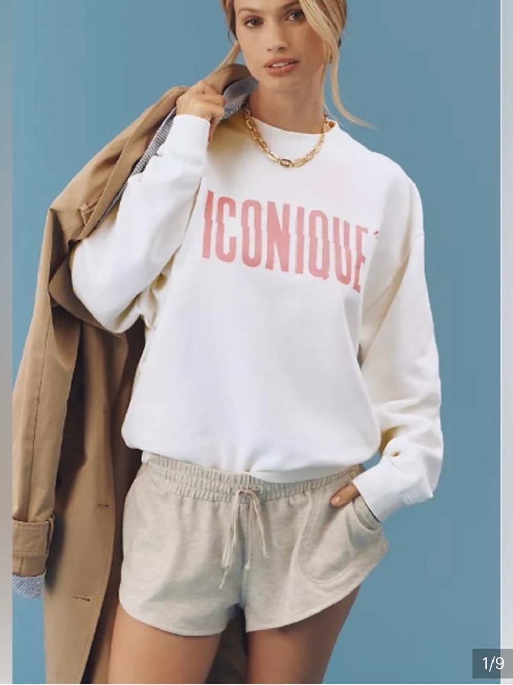Clare V. Iconique Oversized Sweatshirt Oyster White Peony Pink Size S